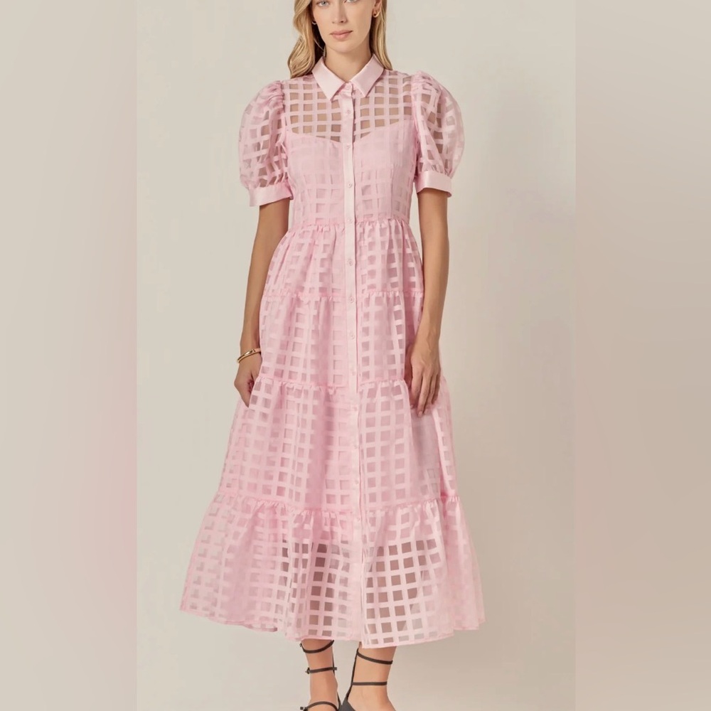 English Factory Gridded Organza Tiered Maxi Dress